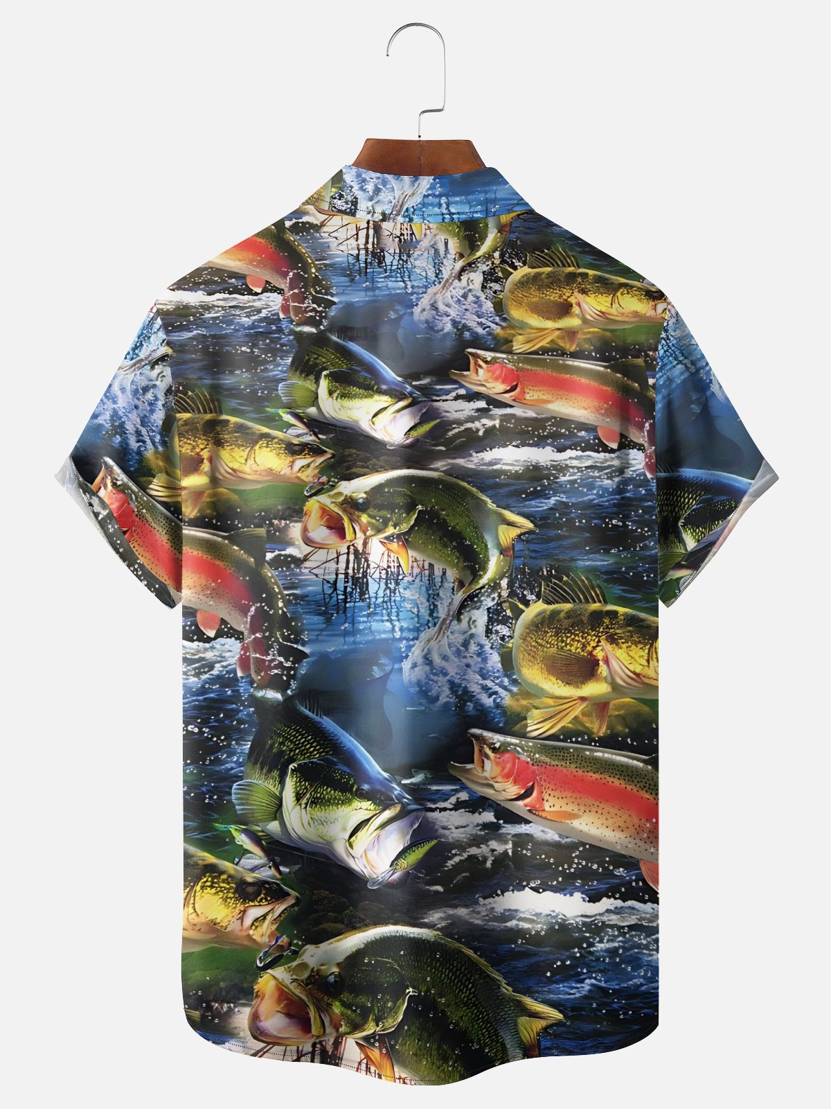 Moisture-Wicking Outdoor Gradient Fish Jumping Out Of The Sea Chest Pocket Hawaiian Shirt