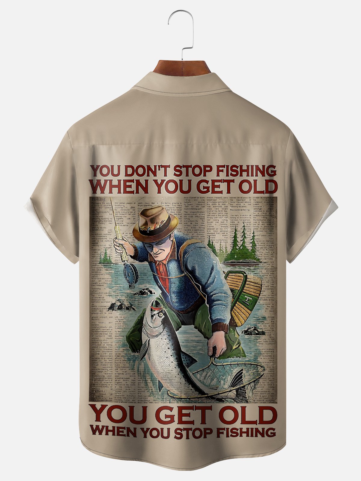 Moisture-Wicking Outdoor Gradient Retro Fishing Poster Chest Pocket Hawaiian Shirt