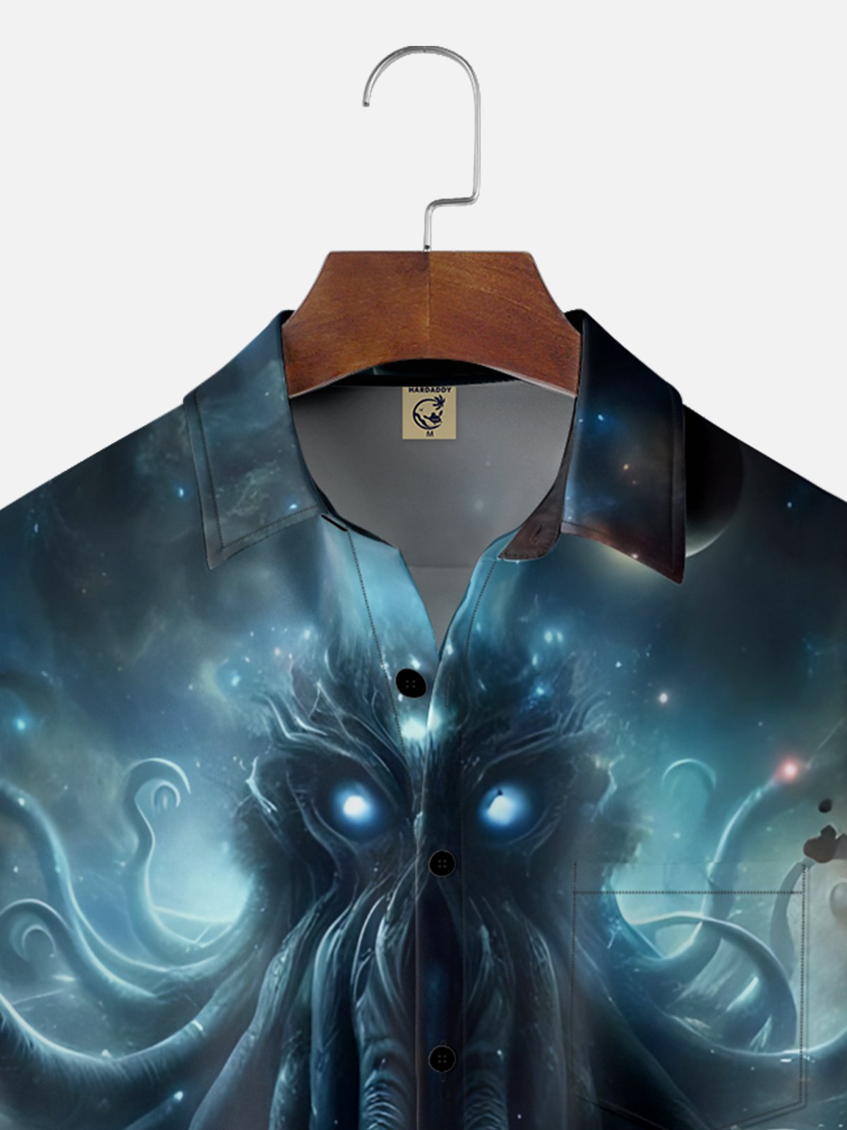 Moisture Wicking Gradient Ocean Octopus Space Chest Pocket Hawaiian Shirt