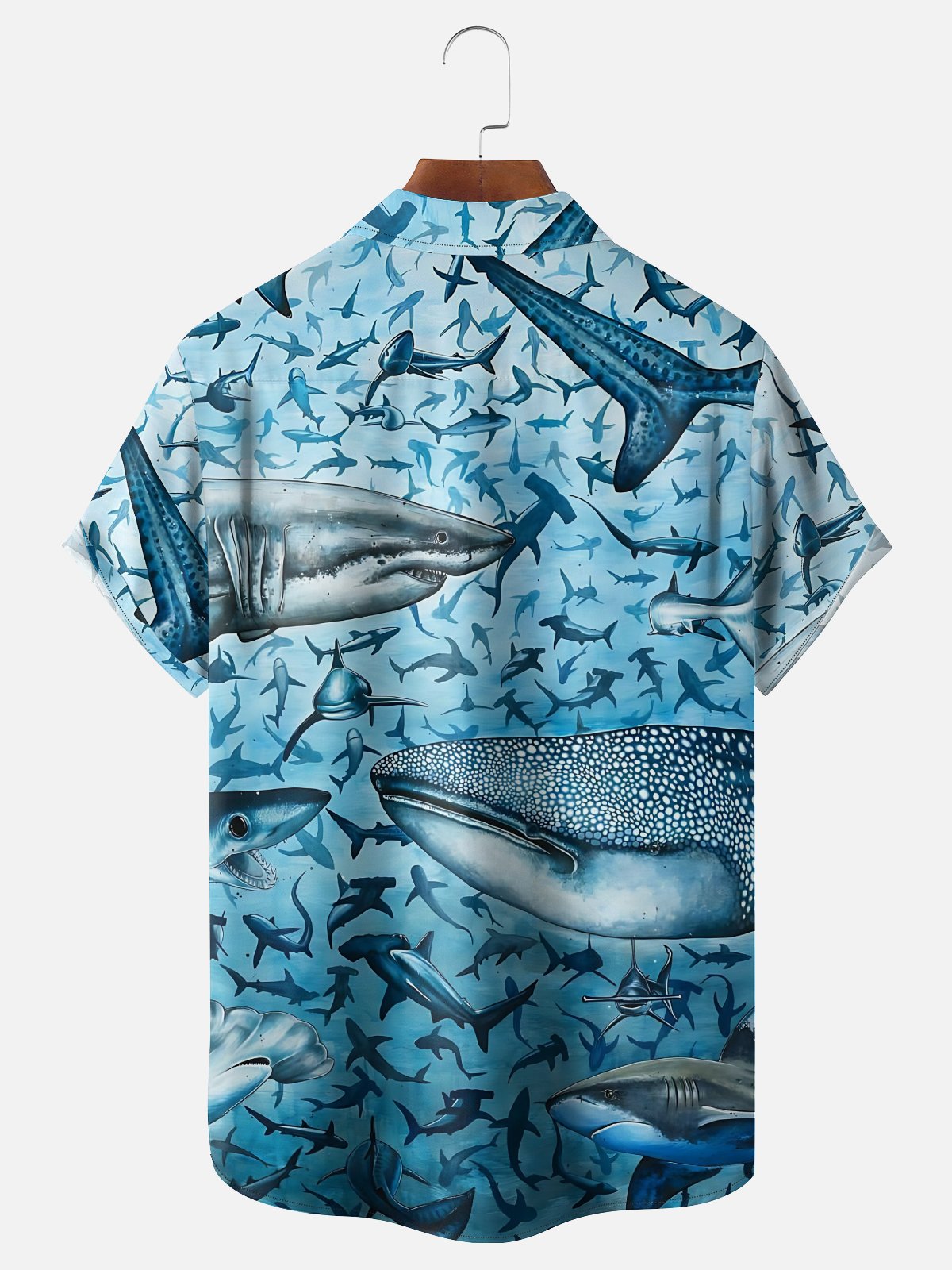 Moisture-Wicking Outdoor Gradient Abstract Whale Chest Pocket Hawaiian Shirt
