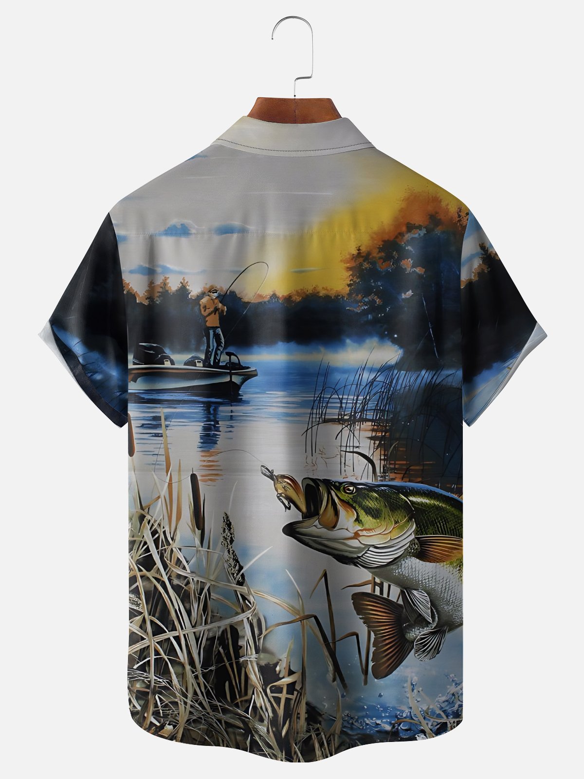 Moisture-Wicking Outdoor Gradient Iakeside Fishing Chest Pocket Hawaiian Shirt