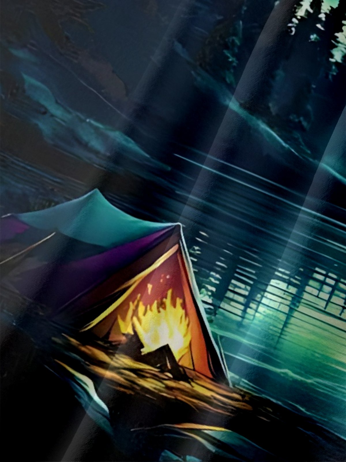 Moisture-Wicking Outdoor Ombre Lakeside Bonfire Deer Chest Pocket Hawaiian Shirt