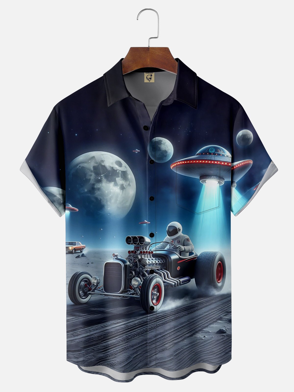 Moisture Wicking Space Astronaut Retro Car Hawaiian Shirt