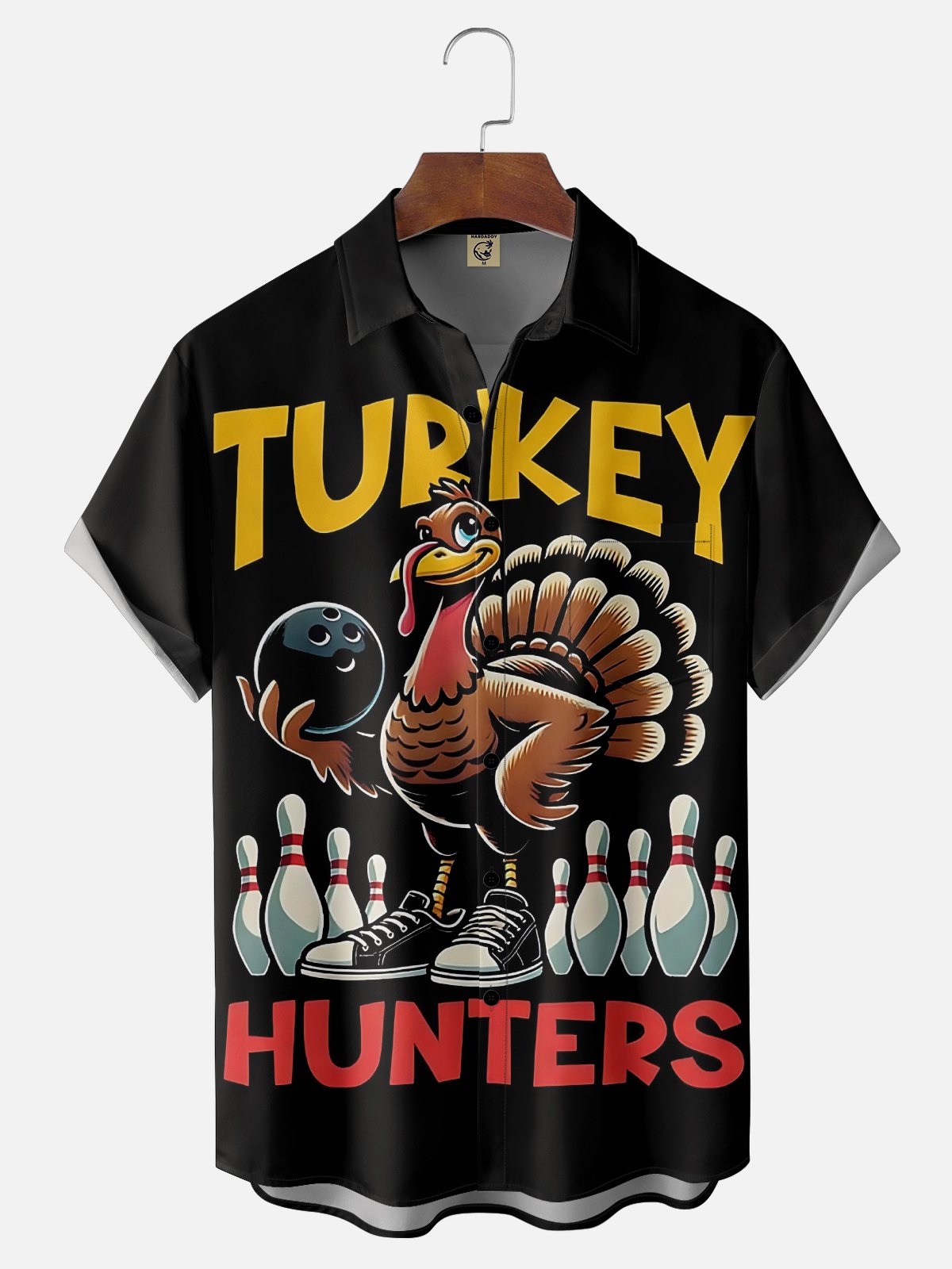 Moisture Wicking Thanksgiving Bowling Turkey Breast Pocket Hawaiian Shirt