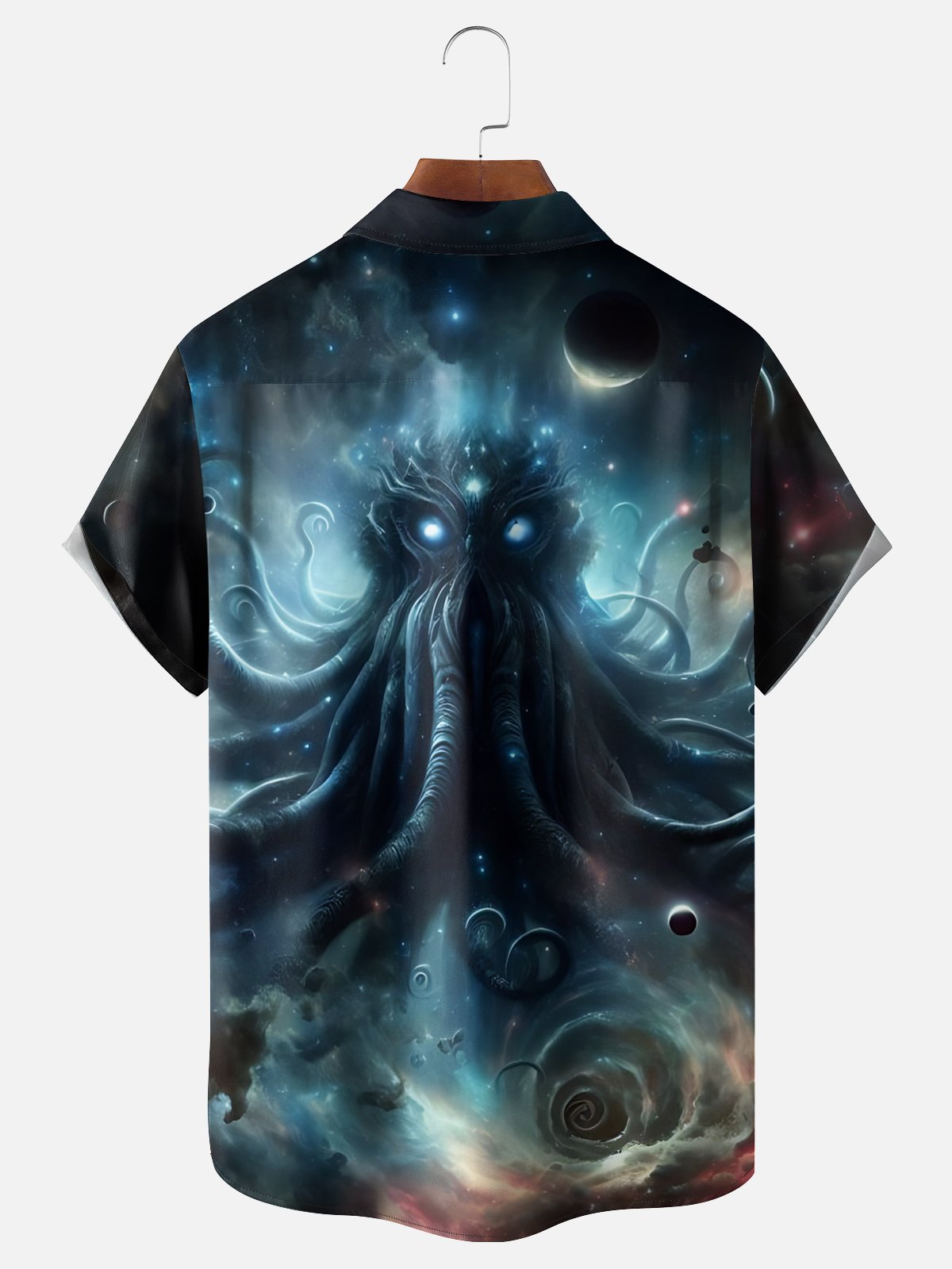 Moisture Wicking Gradient Ocean Octopus Space Chest Pocket Hawaiian Shirt