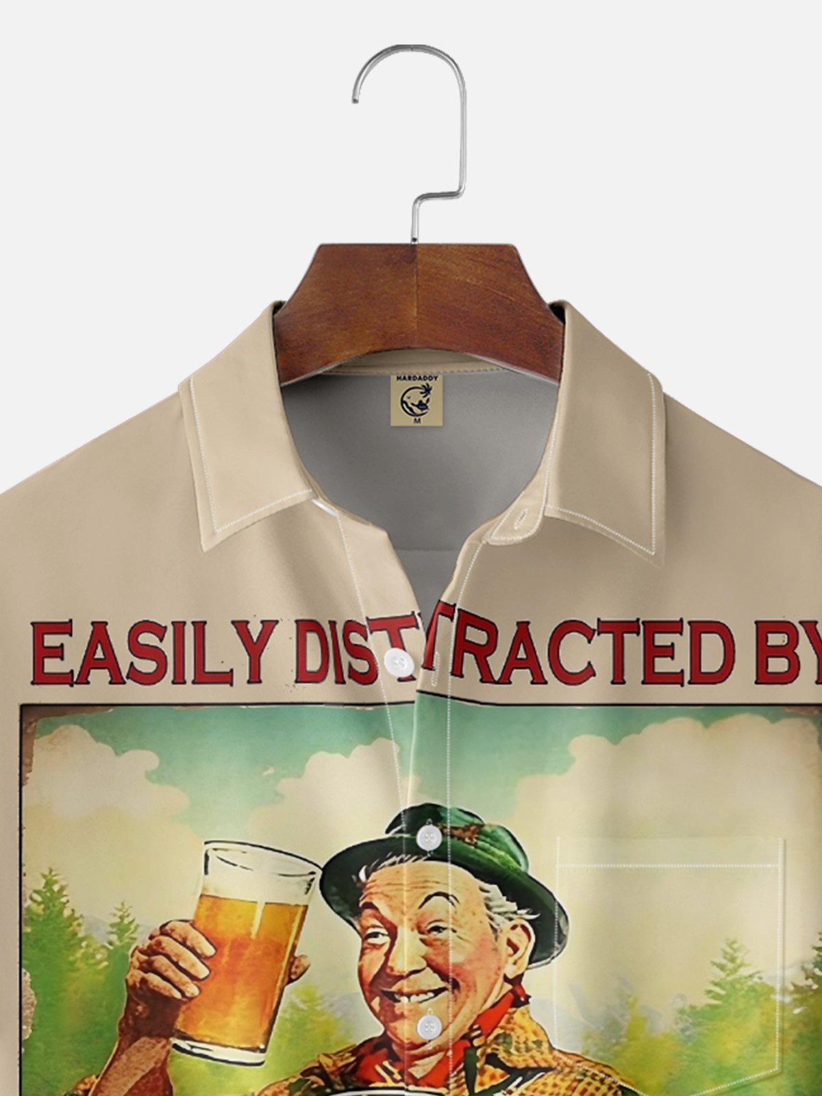 Moisture wicking Outdoor Beer Drinking Fishing Old Man Poster Chest Pocket Hawaiian Shirt