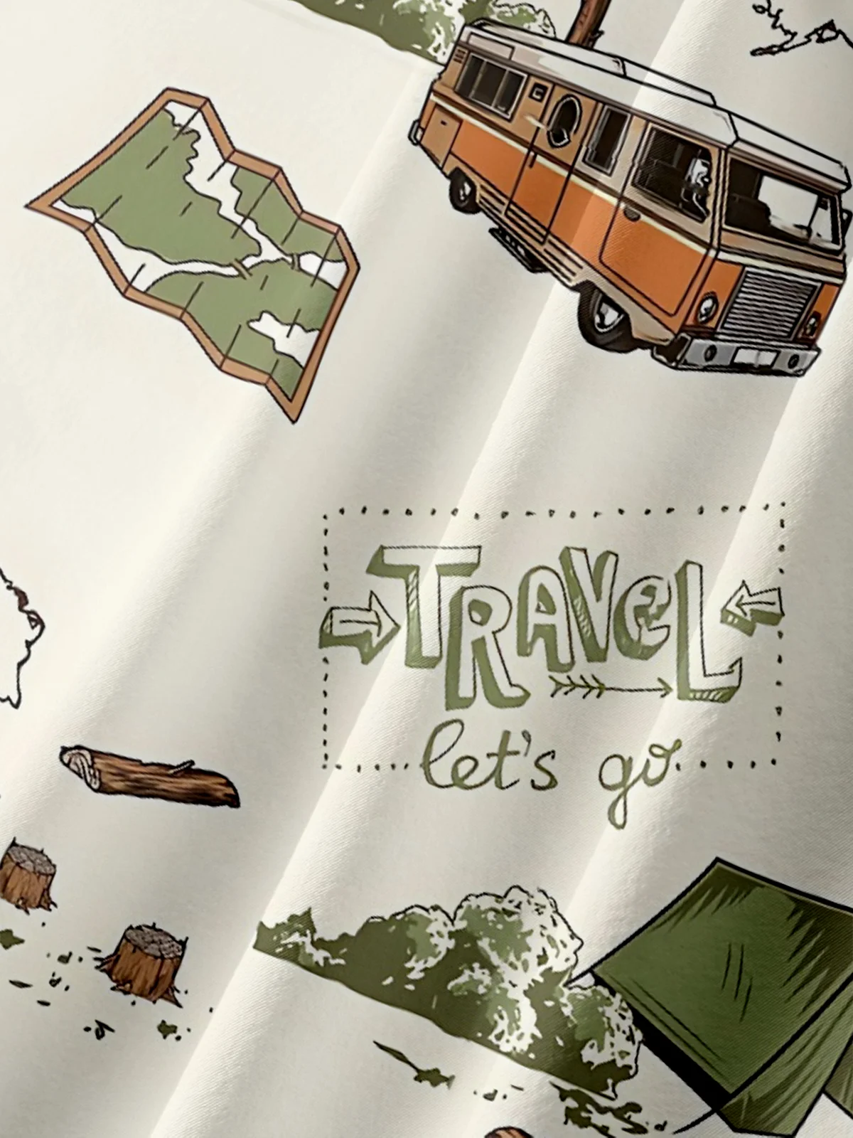 Moisture-Wicking Outdoor Camper Tent Tree Map Chest Pocket Hawaiian Shirt