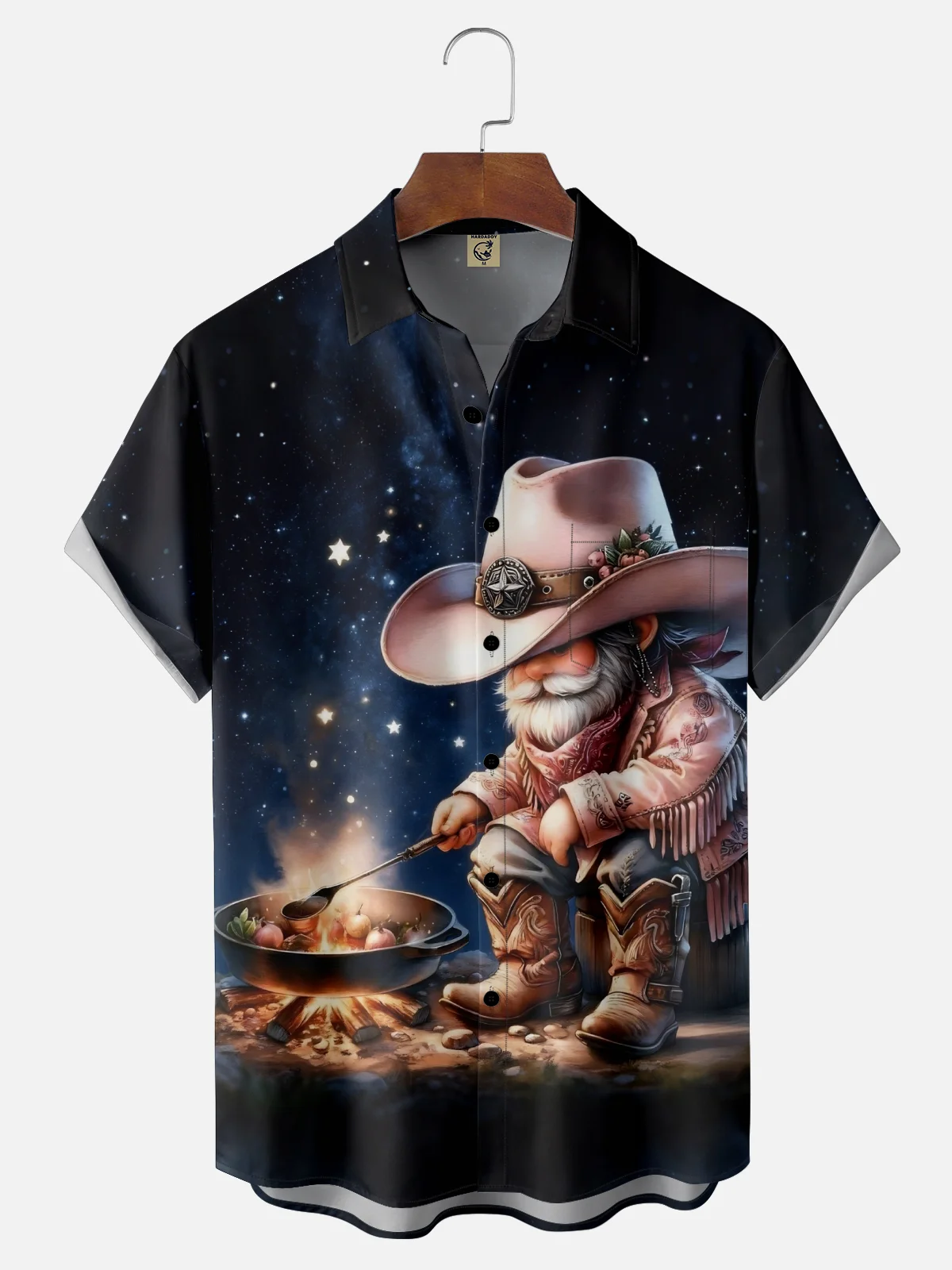 Moisture-Wicking Outdoor Gradient Color Western Cowboy Old Man Bonfire Chest Pocket Hawaiian Shirt