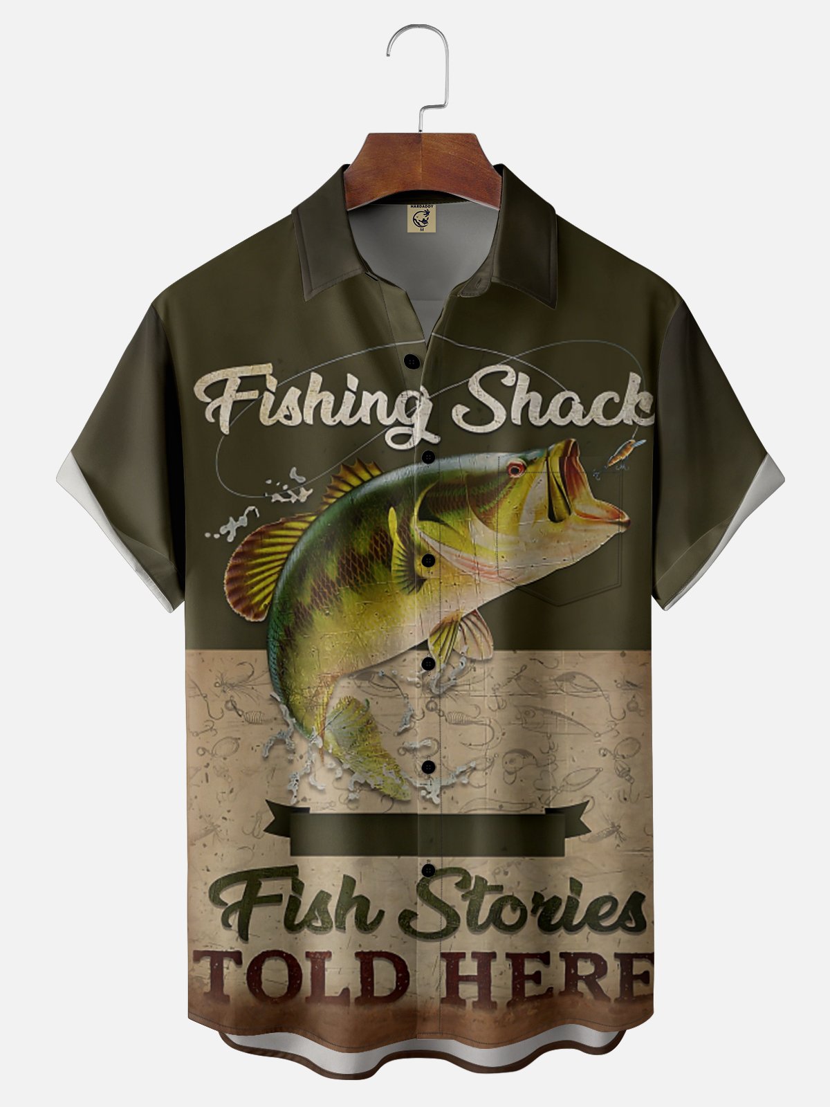 Moisture-Wicking Outdoor Gradient Retro Fishing Poster Chest Pocket Hawaiian Shirt