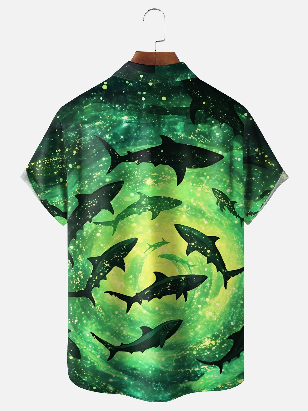 Moisture-Wicking Outdoor Gradient Underwater Scene Shark Chest Pocket Hawaiian Shirt