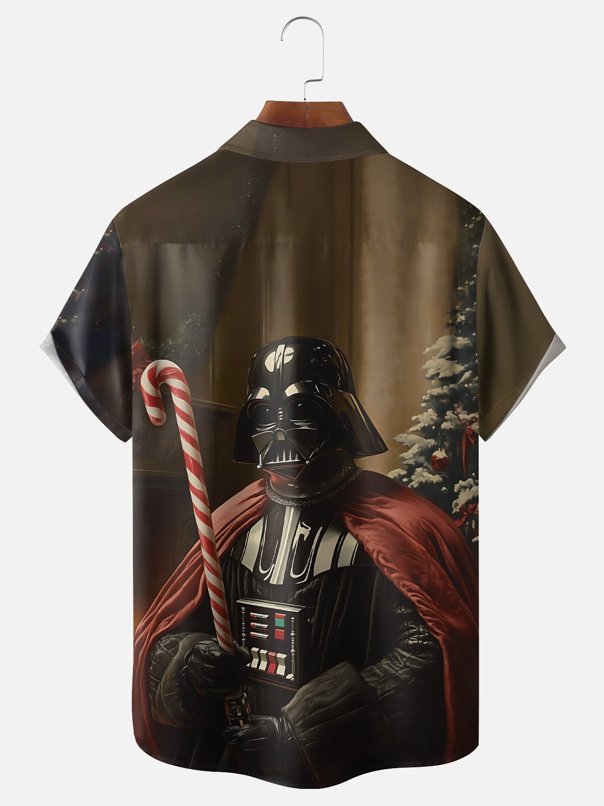 Moisture Wicking Christmas Star Warrior Candy Cane Chest Pocket Hawaiian Shirt