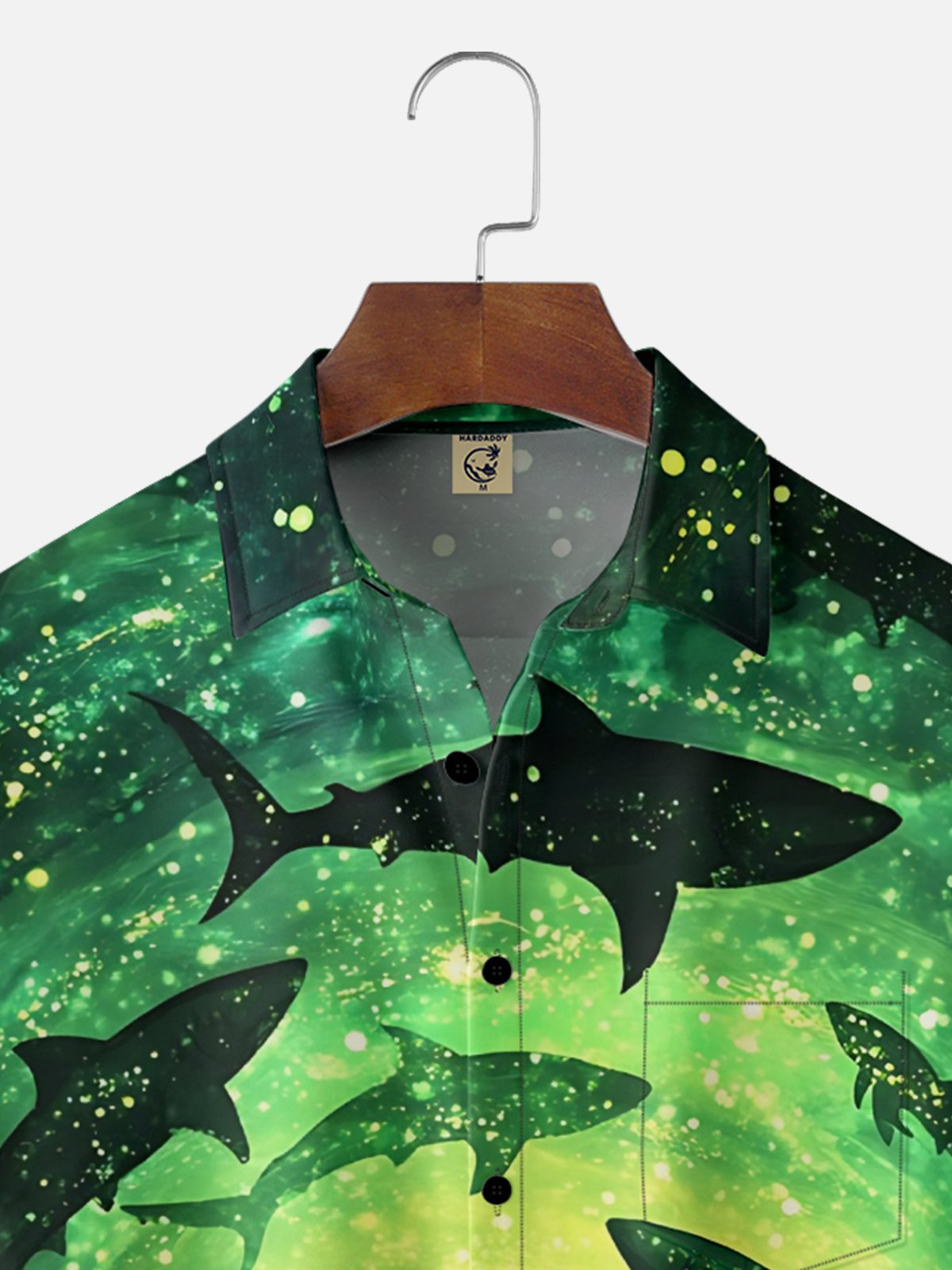Moisture-Wicking Outdoor Gradient Underwater Scene Shark Chest Pocket Hawaiian Shirt