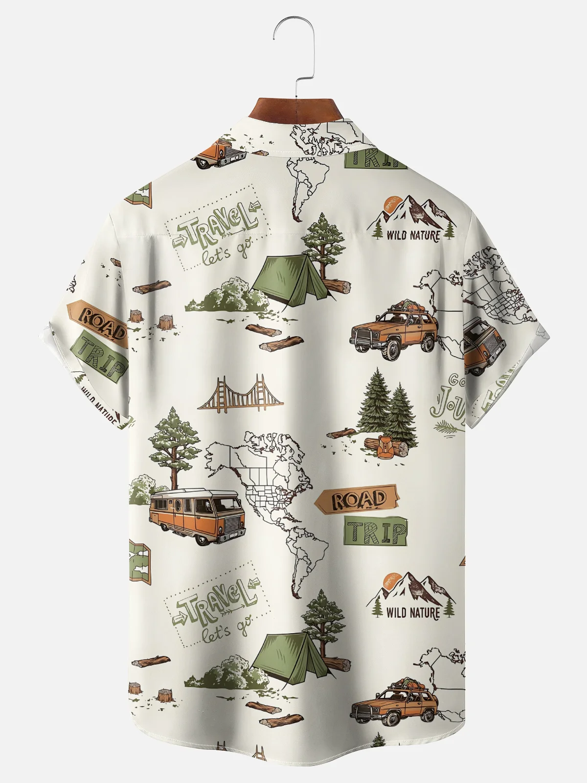 Moisture-Wicking Outdoor Camper Tent Tree Map Chest Pocket Hawaiian Shirt