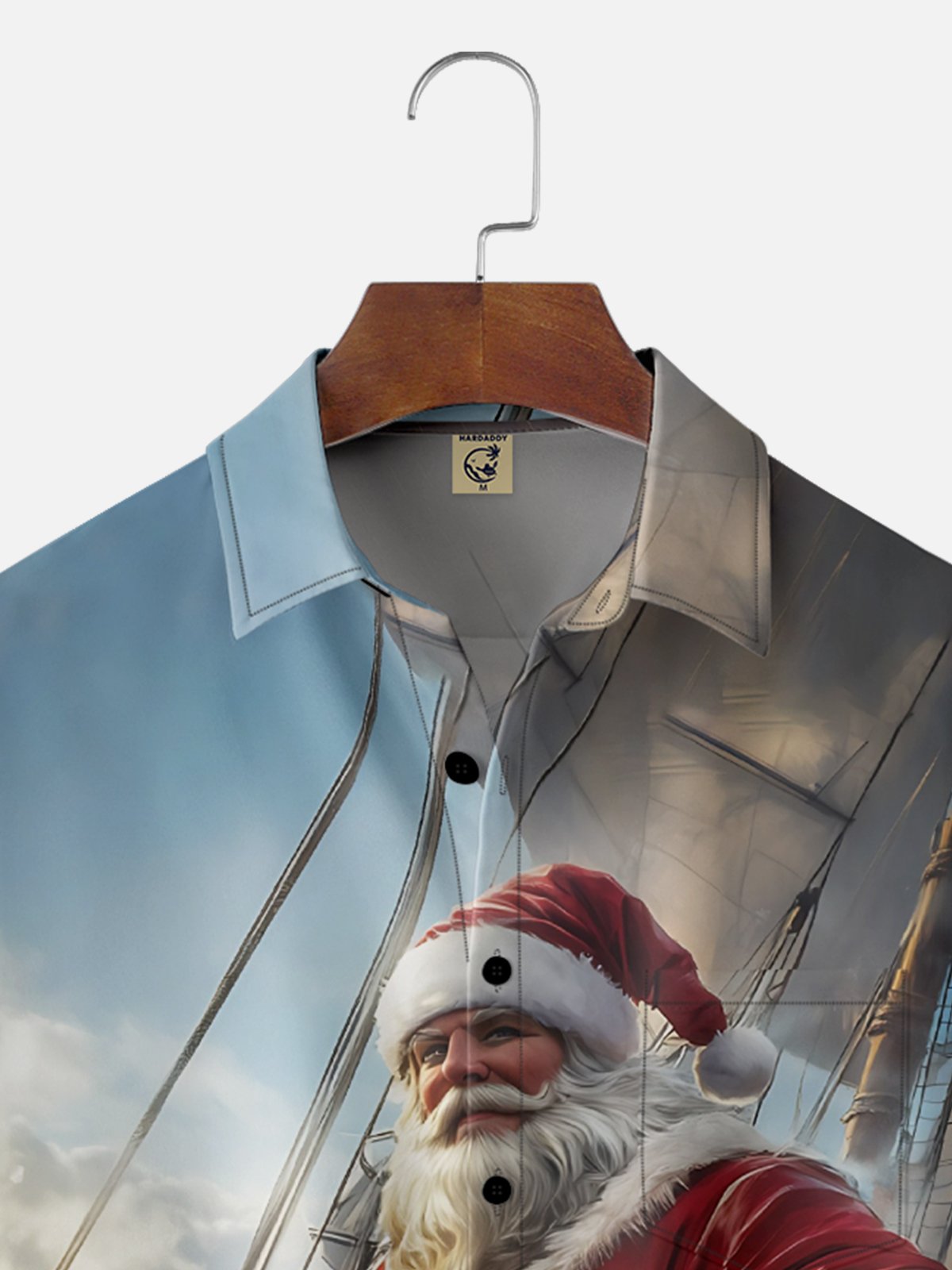 Moisture Wicking Nautical Santa Claus Chest Pocket Hawaiian Shirt