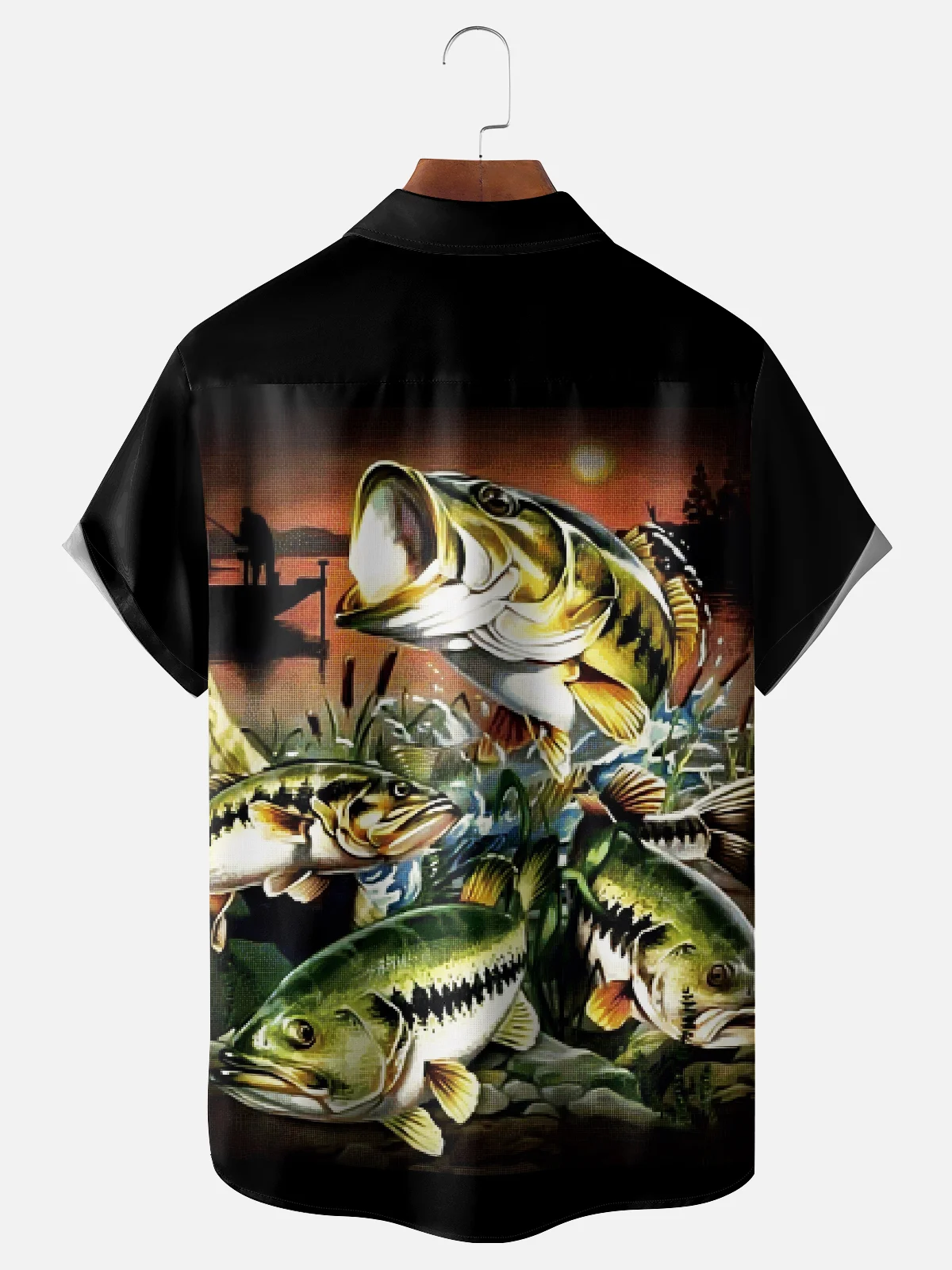 Moisture-wicking Outdoor Gradient Sunset Fish Chest Pocket Hawaiian Shirt