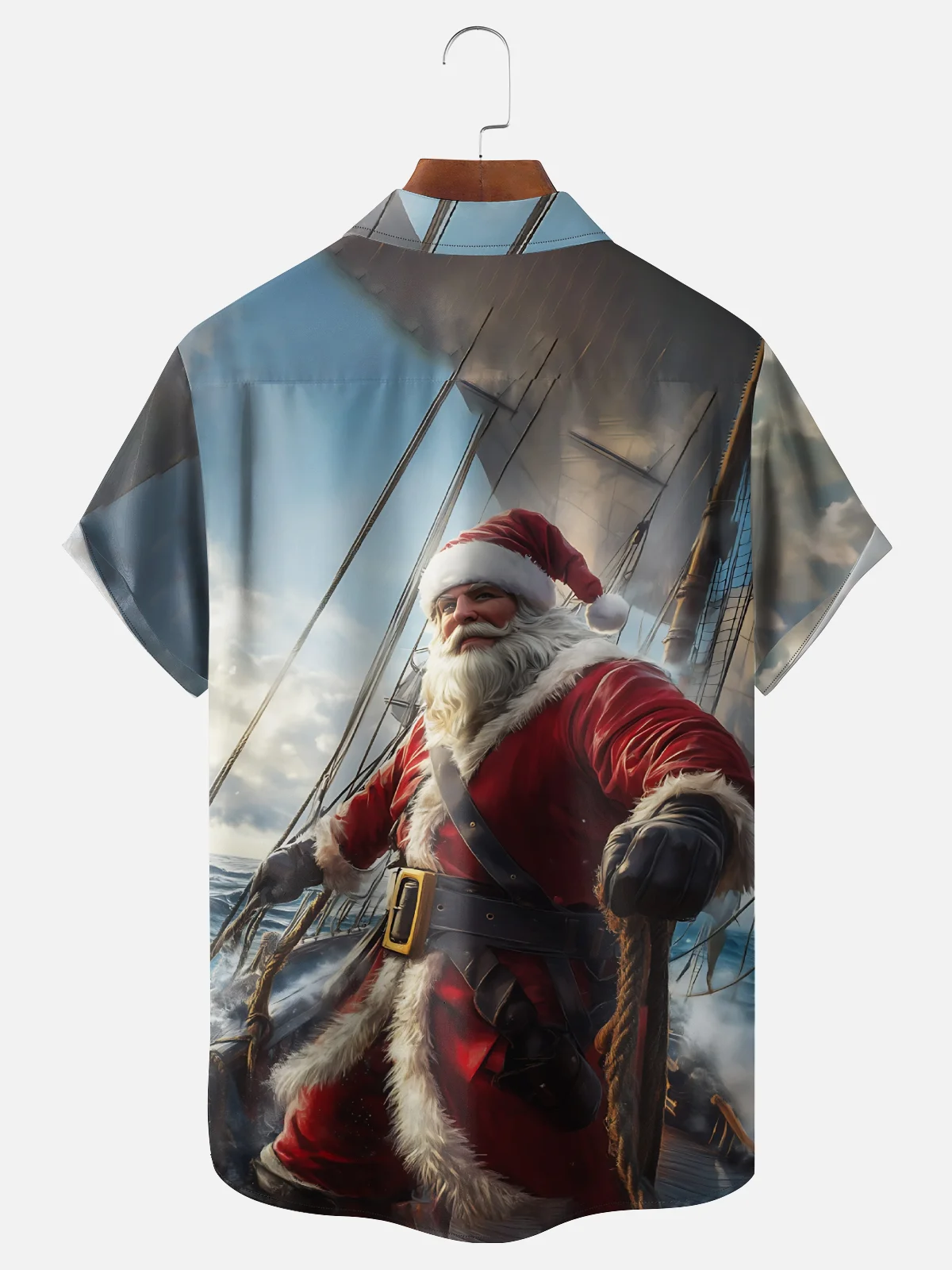 Moisture Wicking Nautical Santa Claus Chest Pocket Hawaiian Shirt