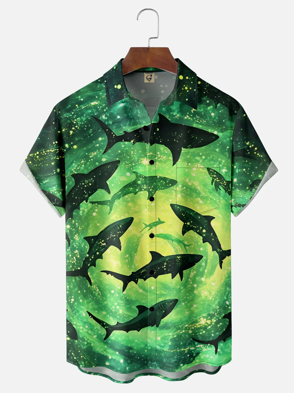 Moisture-Wicking Outdoor Gradient Underwater Scene Shark Chest Pocket Hawaiian Shirt