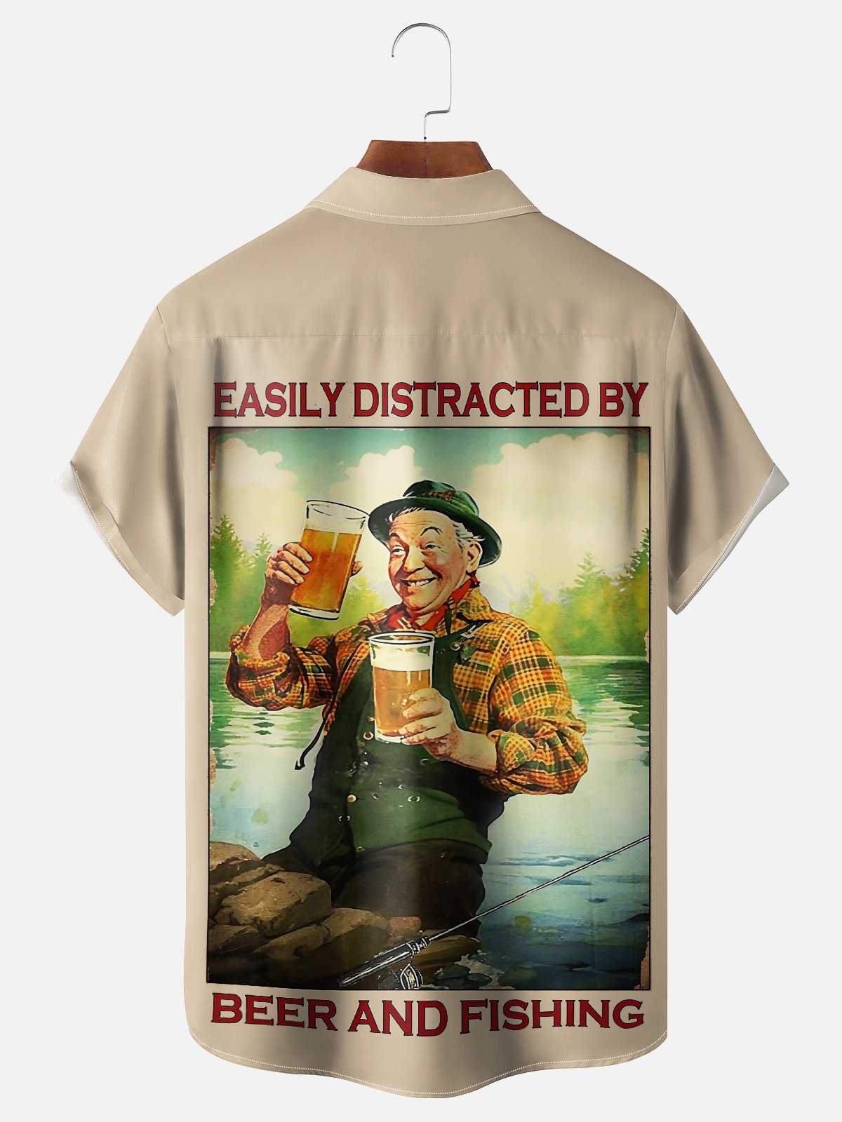 Moisture wicking Outdoor Beer Drinking Fishing Old Man Poster Chest Pocket Hawaiian Shirt