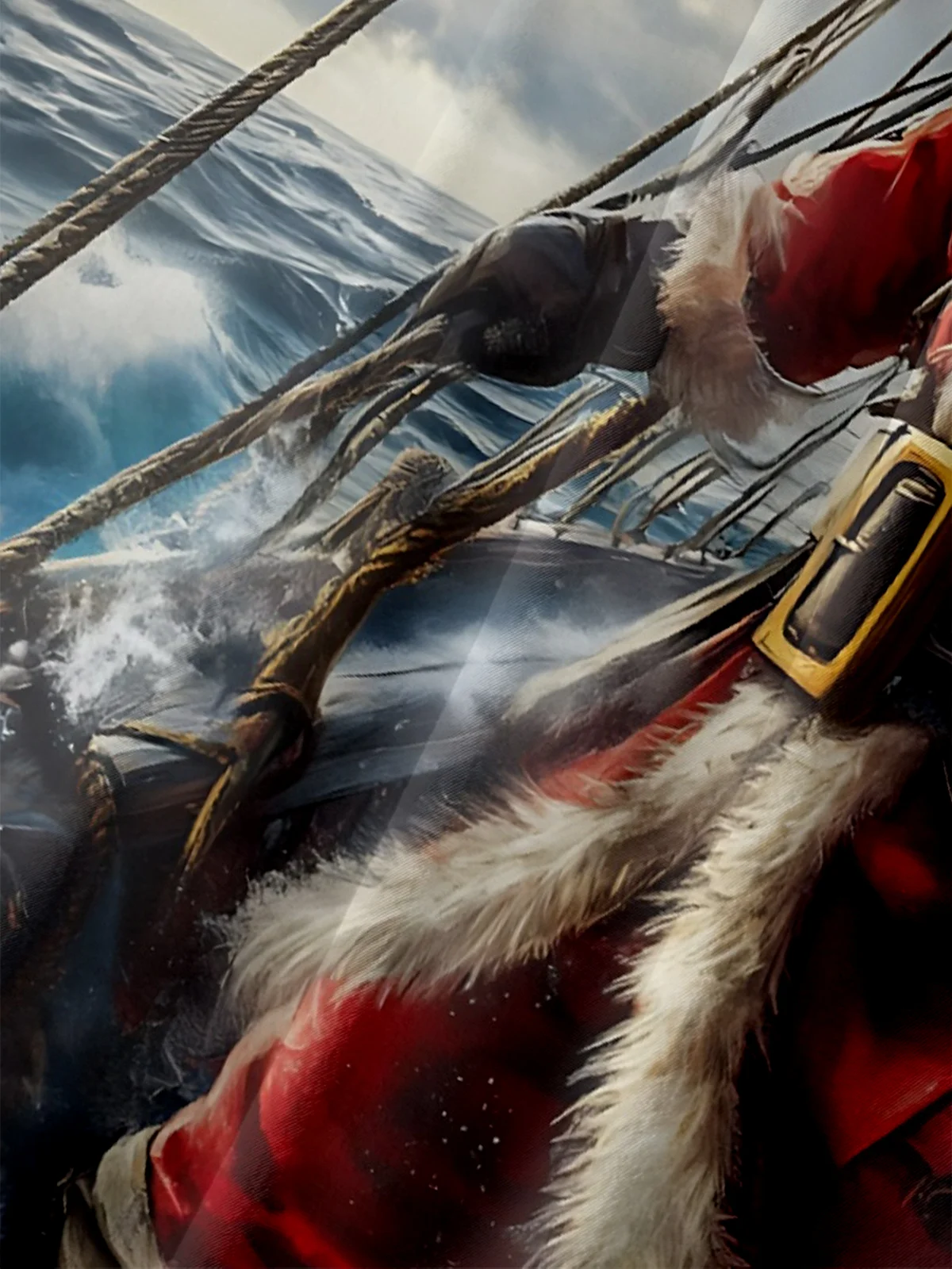 Moisture Wicking Nautical Santa Claus Chest Pocket Hawaiian Shirt