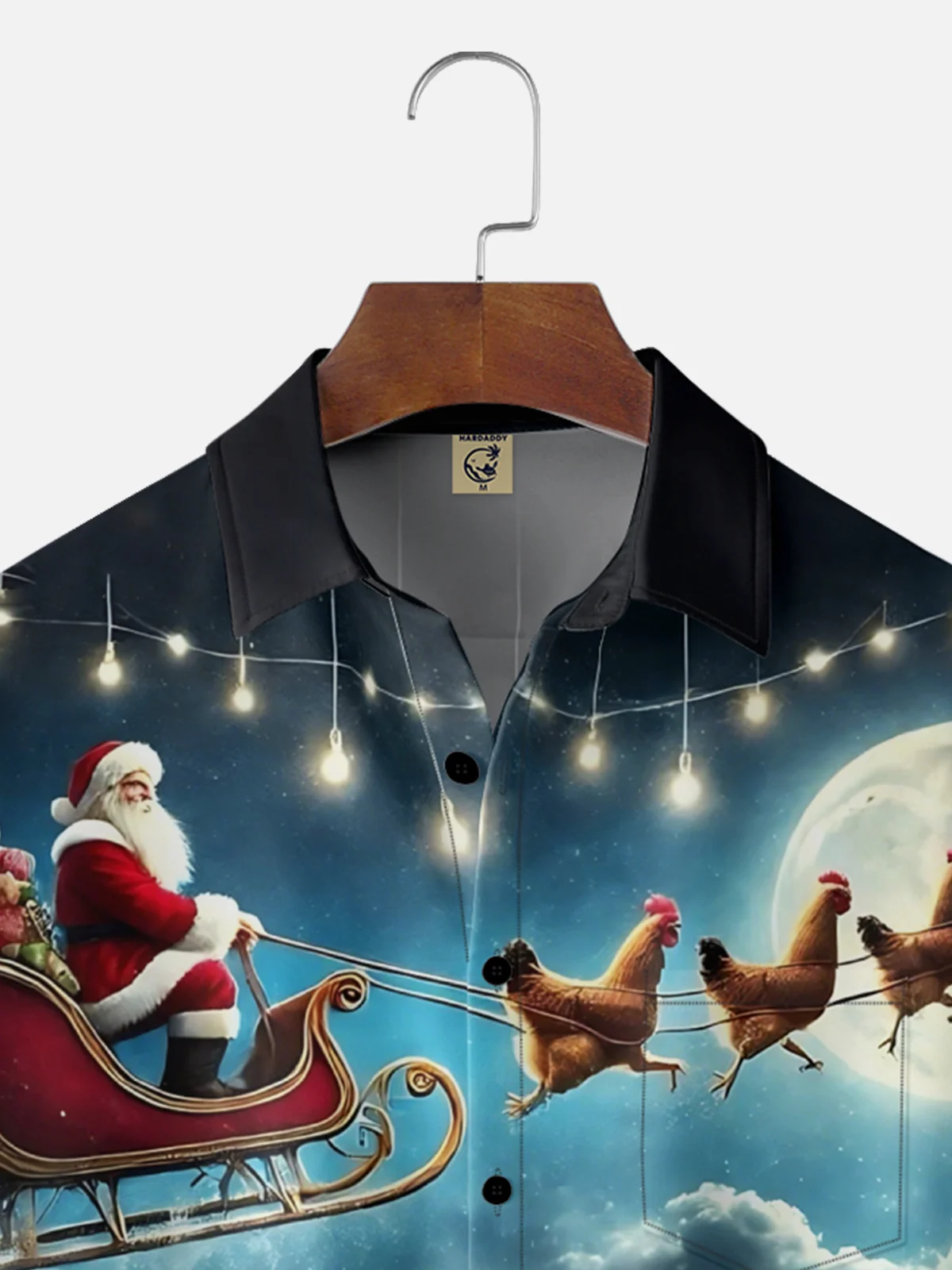 Moisture Wicking Christmas Santa Claus Fun Chicken Chest Pocket Hawaiian Shirt