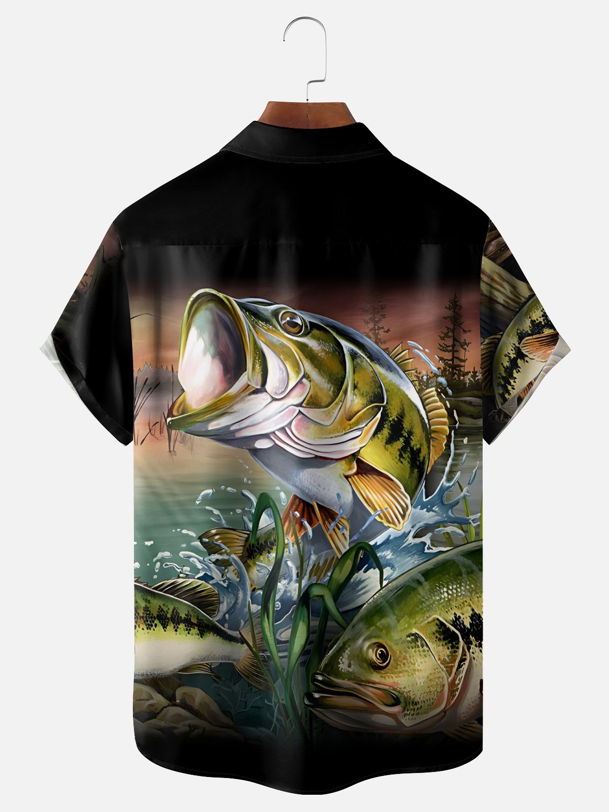 Moisture-Wicking Outdoor Fishing Water Grass Chest Pocket Hawaiian Shirt