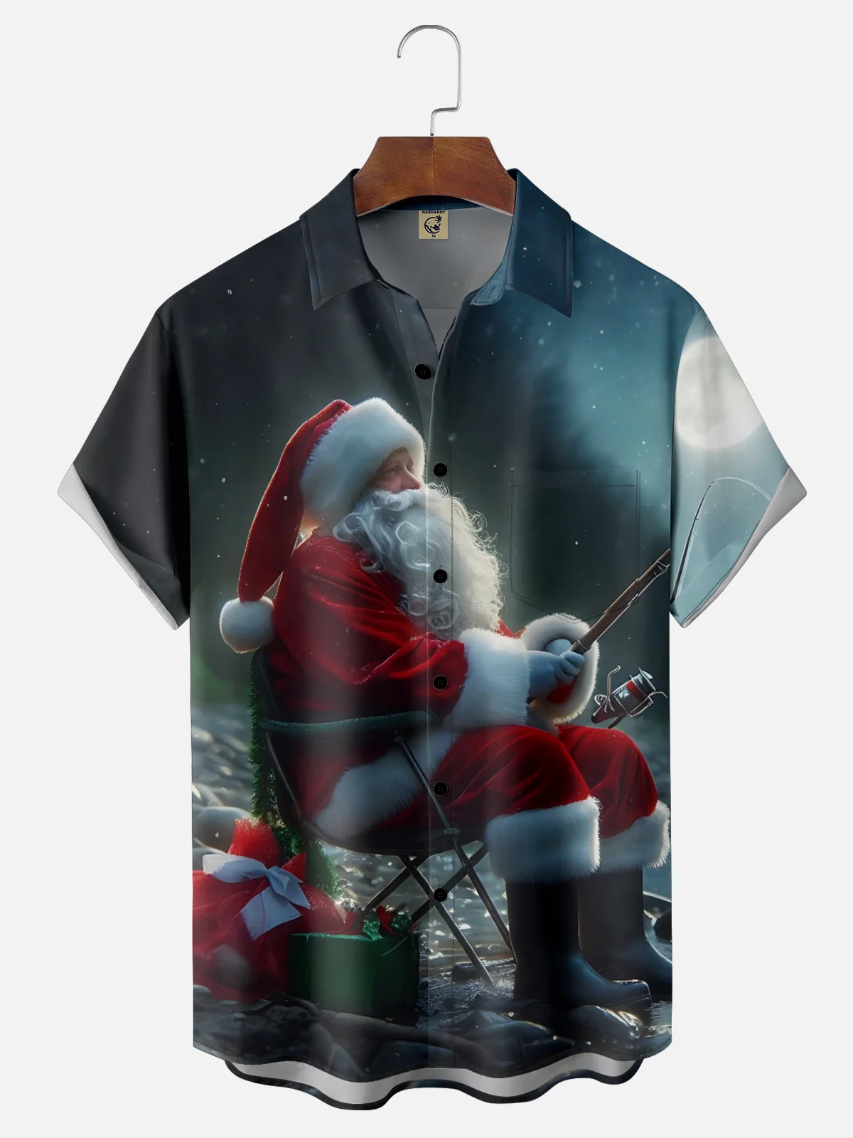 Moisture-Wicking Outdoor Santa Fishing Chest Pocket Hawaiian Shirt
