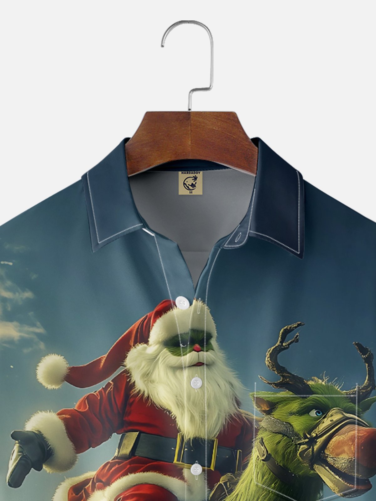 Moisture Wicking Christmas Santa Claus Fun Green Donkey Chest Pocket Hawaiian Shirt