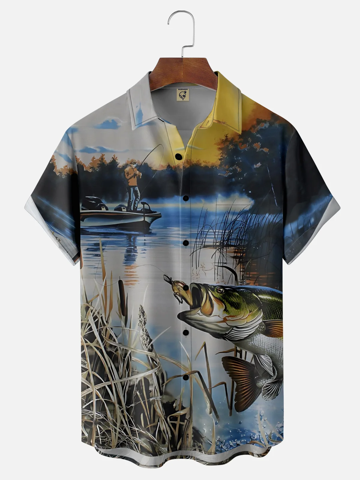 Moisture-Wicking Outdoor Gradient Iakeside Fishing Chest Pocket Hawaiian Shirt