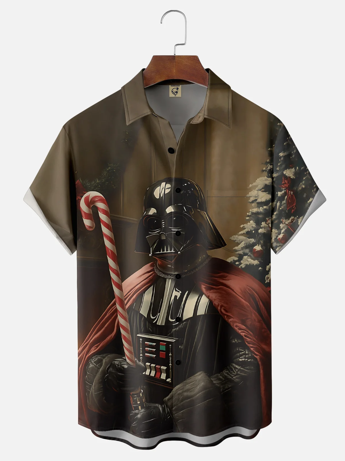 Moisture Wicking Christmas Star Warrior Candy Cane Chest Pocket Hawaiian Shirt