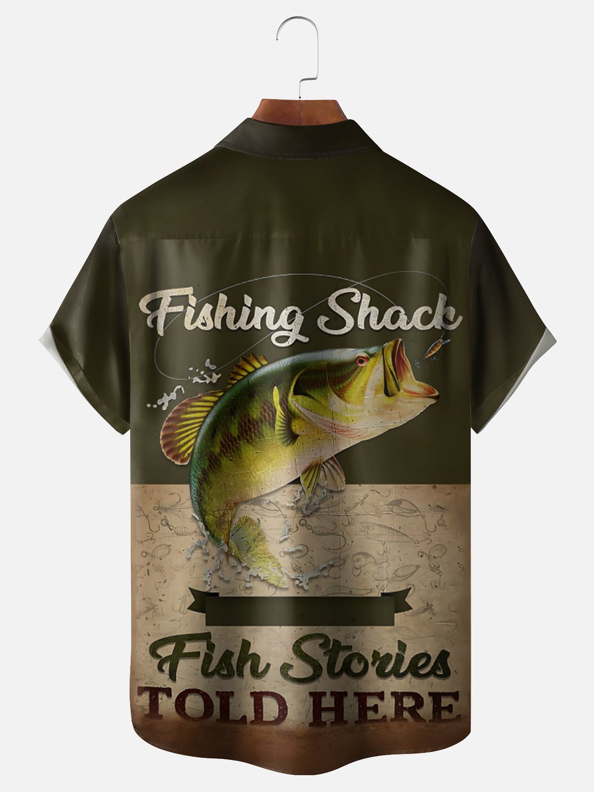 Moisture-Wicking Outdoor Gradient Retro Fishing Poster Chest Pocket Hawaiian Shirt