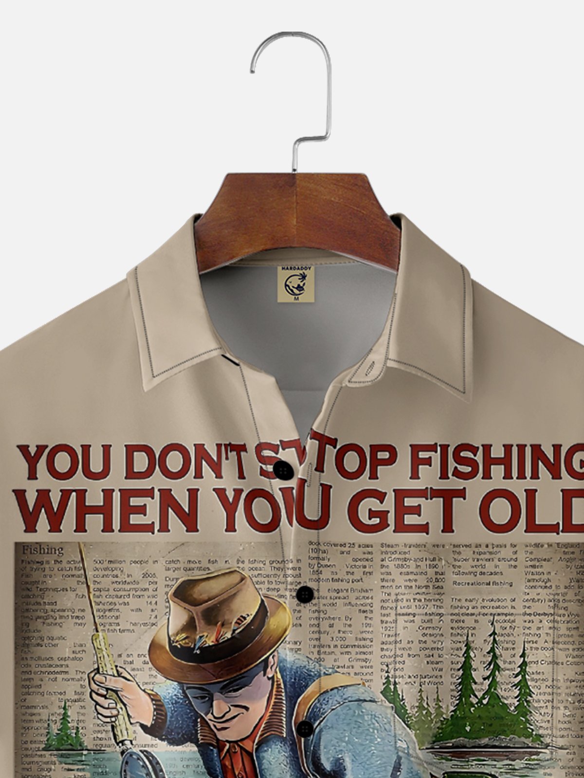 Moisture-Wicking Outdoor Gradient Retro Fishing Poster Chest Pocket Hawaiian Shirt
