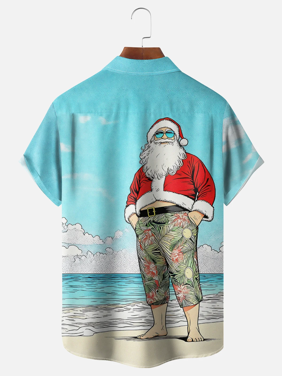 Moisture Wicking Christmas Santa Claus Chest Pocket Hawaiian Shirt