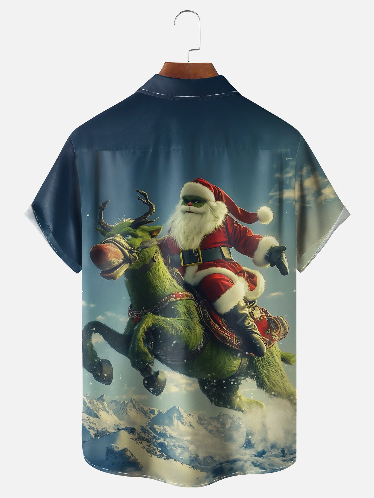 Moisture Wicking Christmas Santa Claus Fun Green Donkey Chest Pocket Hawaiian Shirt