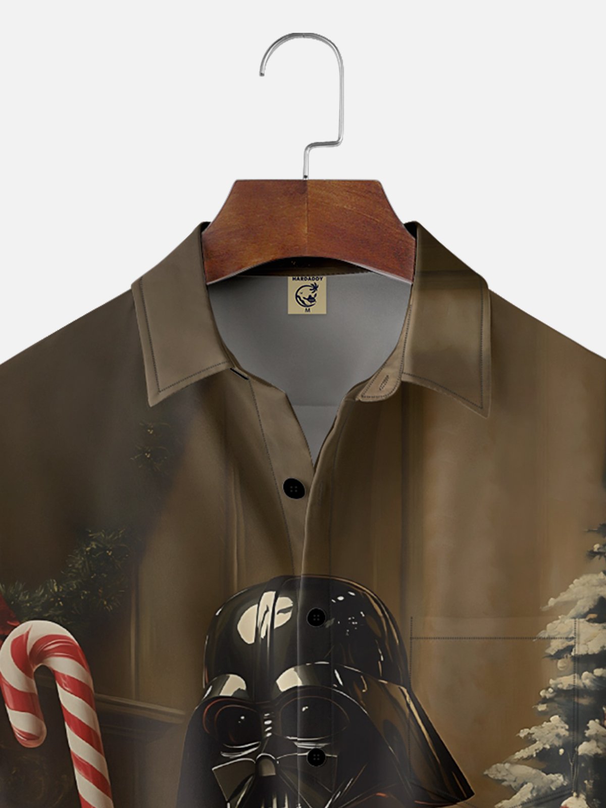 Moisture Wicking Christmas Star Warrior Candy Cane Chest Pocket Hawaiian Shirt