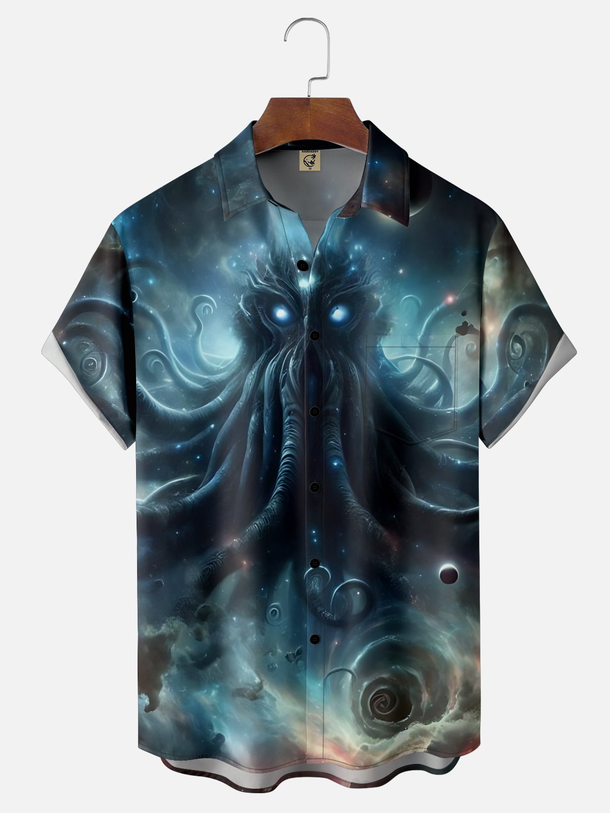 Moisture Wicking Gradient Ocean Octopus Space Chest Pocket Hawaiian Shirt