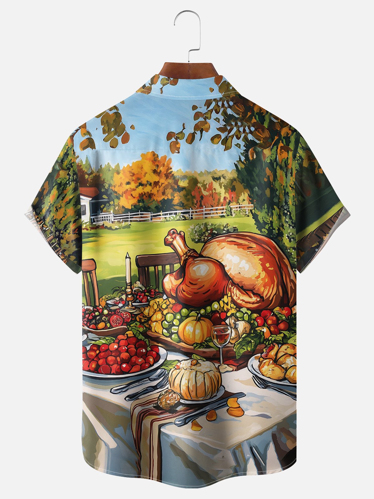 Moisture Wicking Thanksgiving Turkey Chest Pocket Hawaiian Shirt