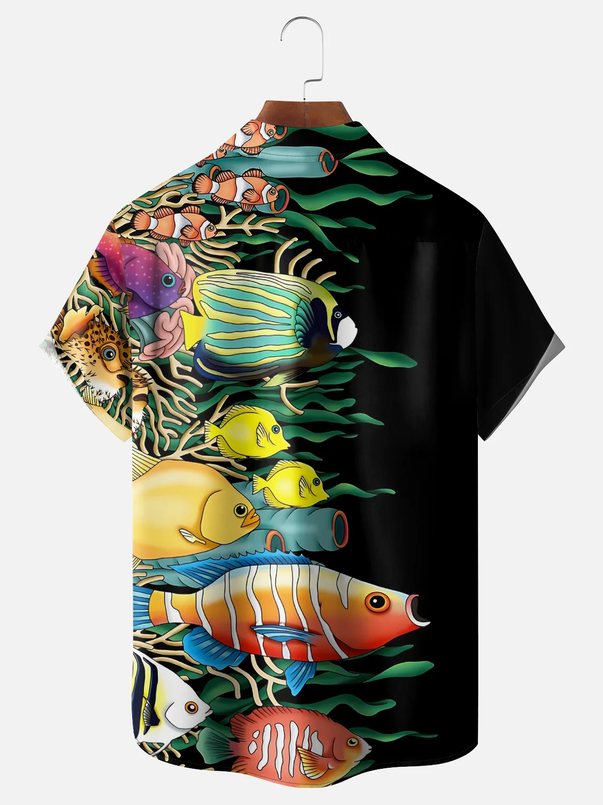 Moisture Wicking Gradient Colors Undersea Fish Seaweed Chest Pocket Hawaiian Shirt