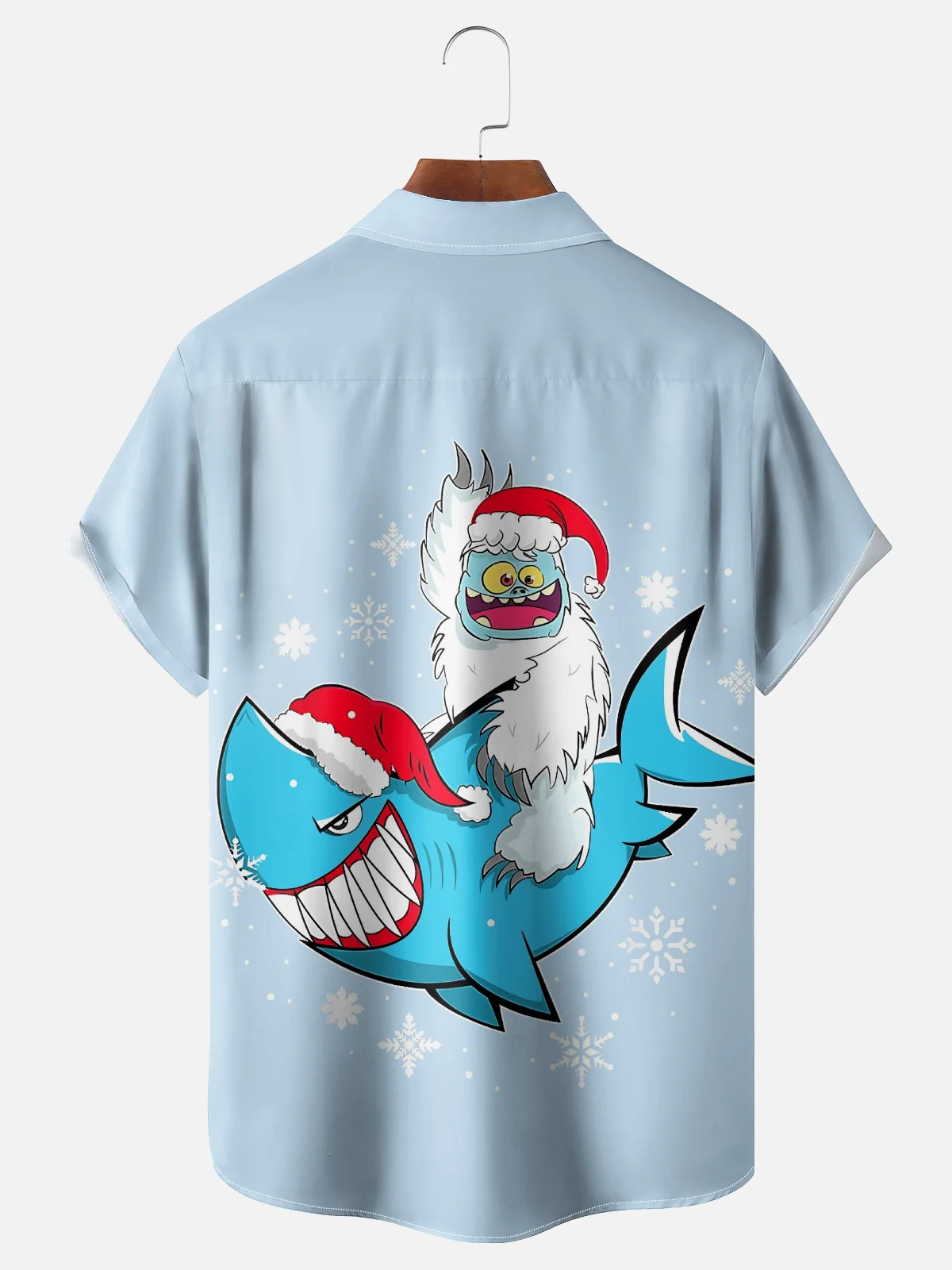 Moisture-Wicking Christmas Snowman Shark Chest Pocket Hawaiian Shirt