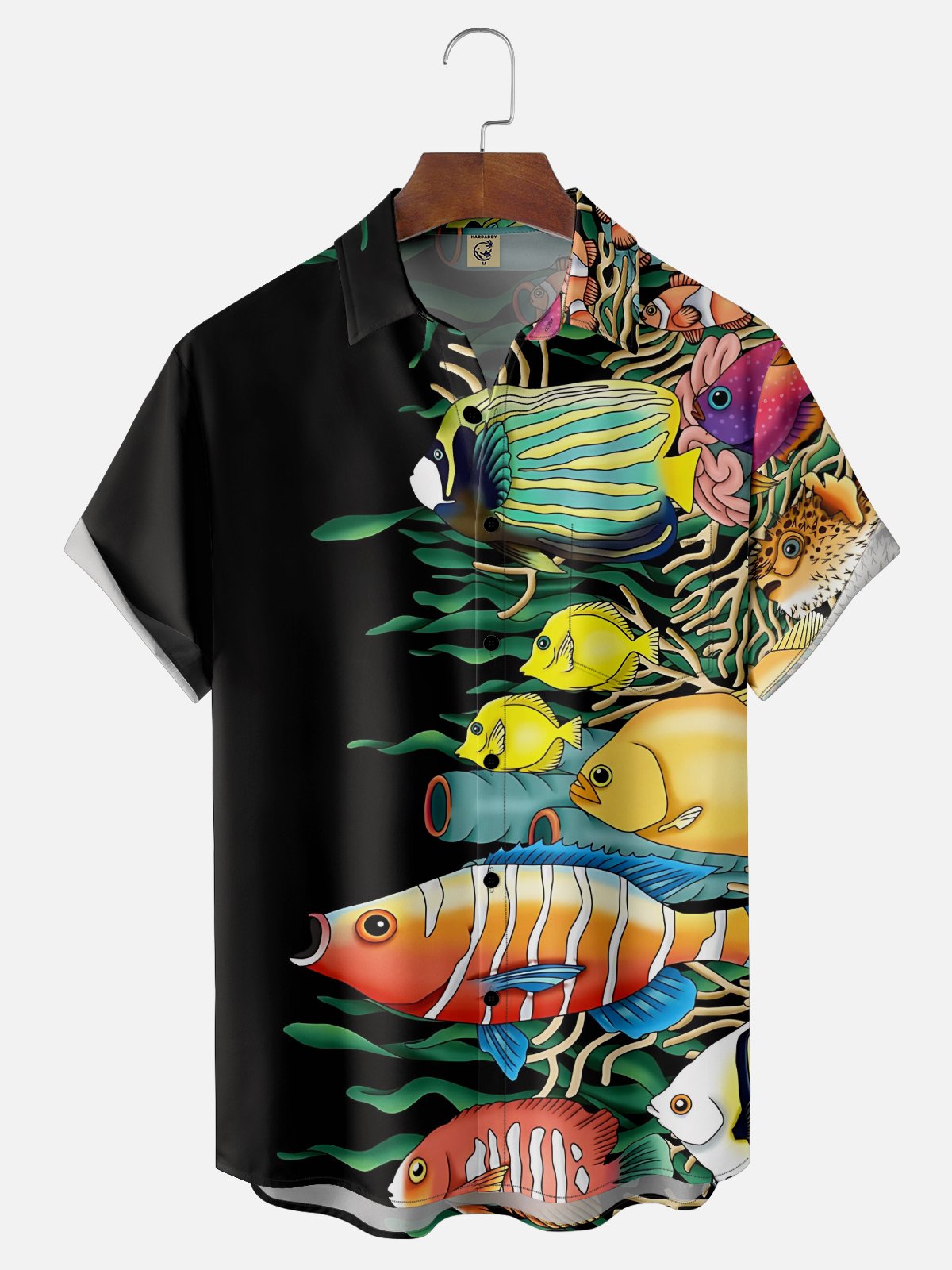 Moisture Wicking Gradient Colors Undersea Fish Seaweed Chest Pocket Hawaiian Shirt