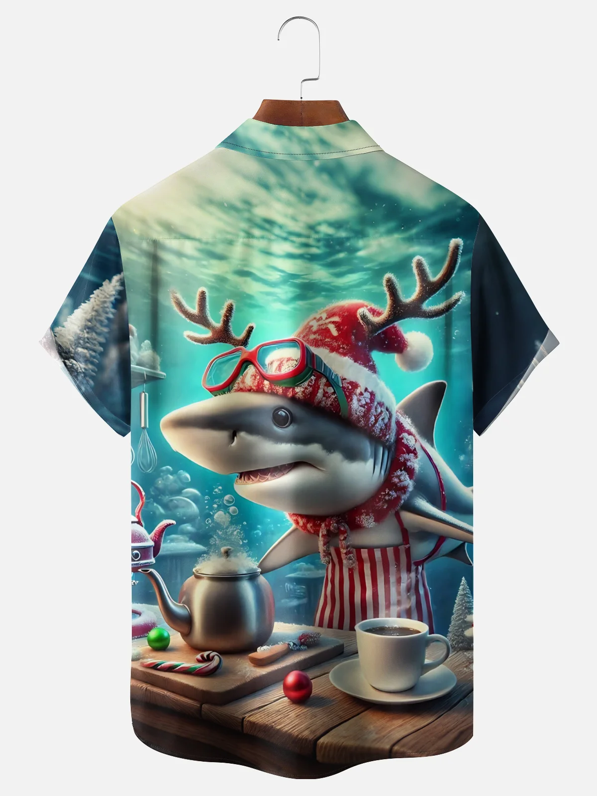 Moisture-Wicking Christmas Shark Chest Pocket Hawaiian Shirt
