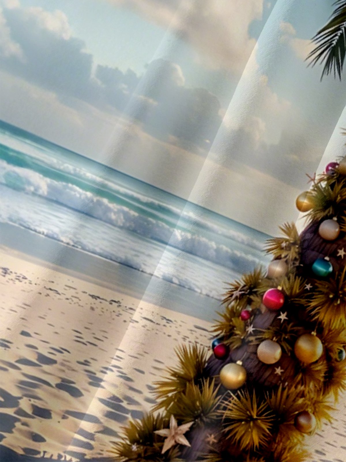 Moisture-Wicking Beach Christmas Tree Chest Pocket Hawaiian Shirt