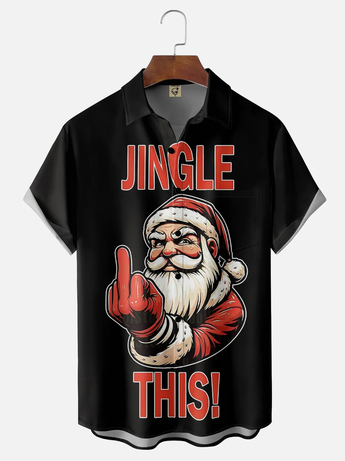 Moisture-Wicking Santa Claus Chest Pocket Hawaiian Shirt