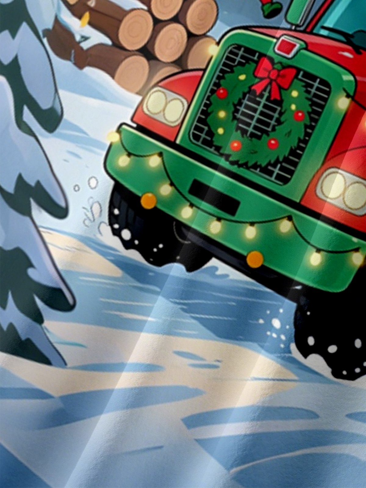 Moisture-Wicking Breathable Santa Claus Reindeer Christmas Tree Transport Chest Pocket Hawaiian Shirt