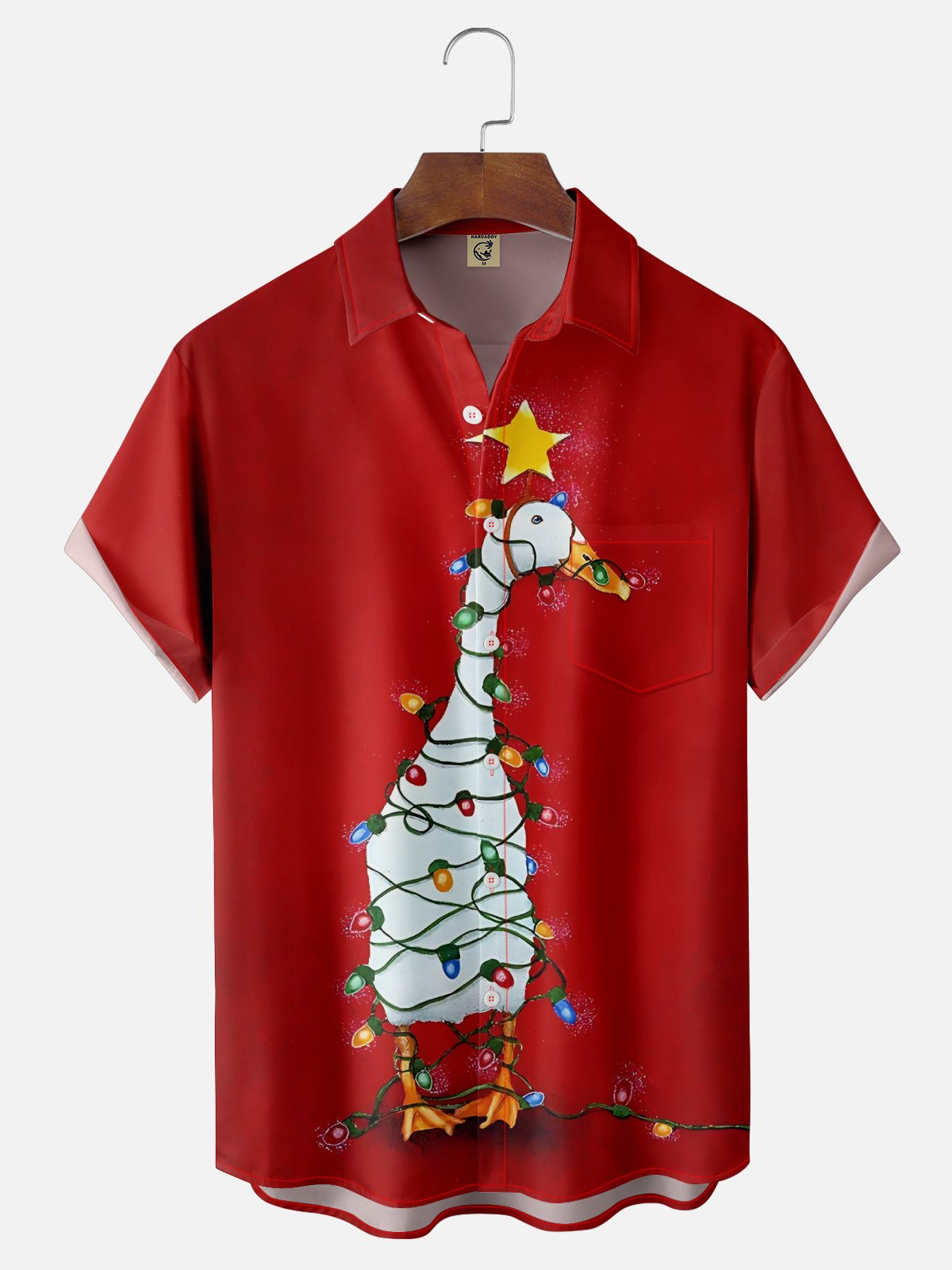 Moisture-Wicking Christmas Lights Duck Chest Pocket Hawaiian Shirt