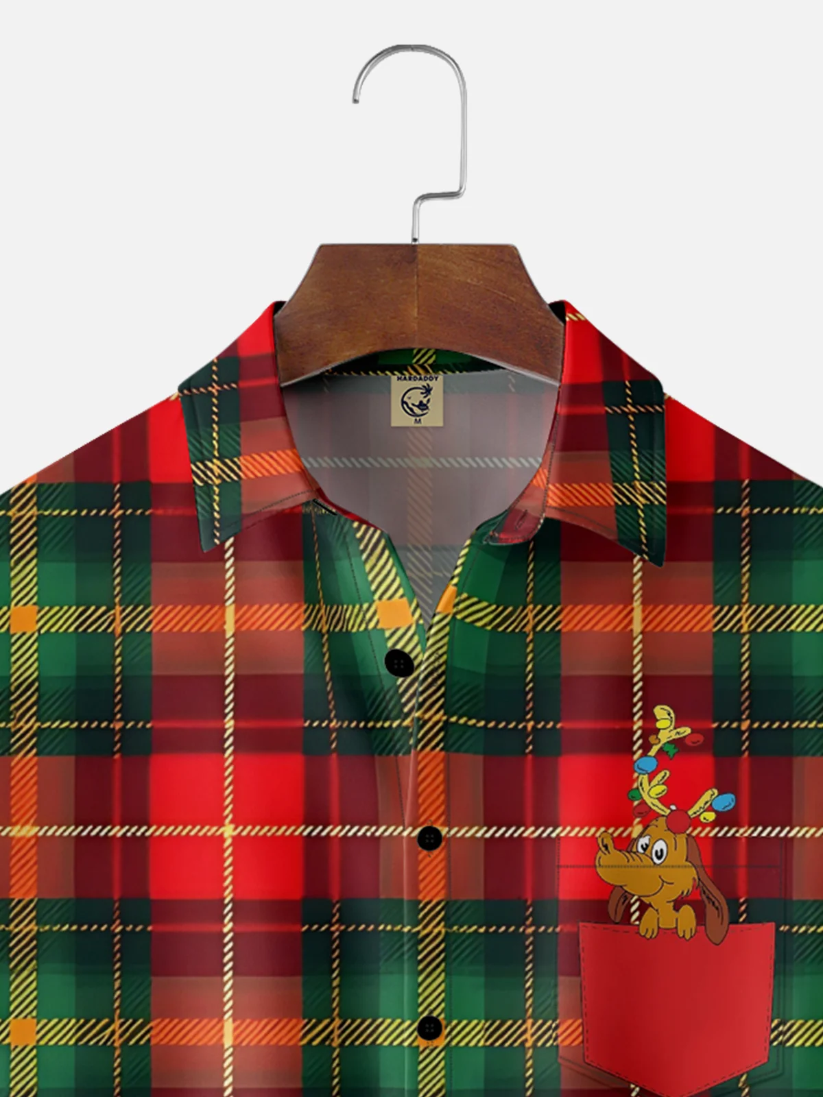 Moisture Wicking Christmas Plaid Animal Chest Pocket Hawaiian Shirt