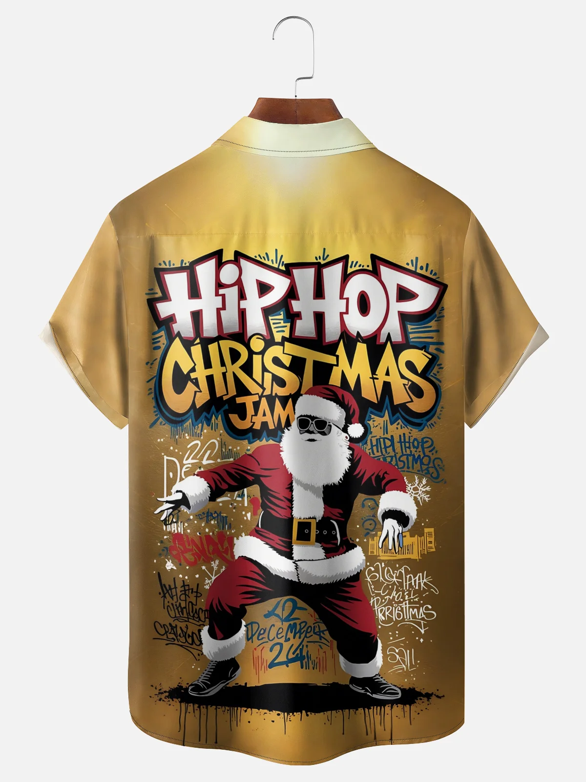 Moisture-Wicking Hip Hop Santa Claus Chest Pocket Hawaiian Shirt