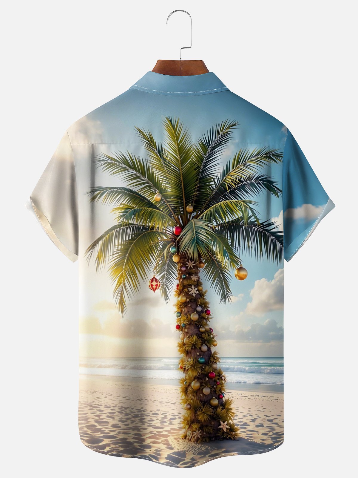 Moisture-Wicking Beach Christmas Tree Chest Pocket Hawaiian Shirt
