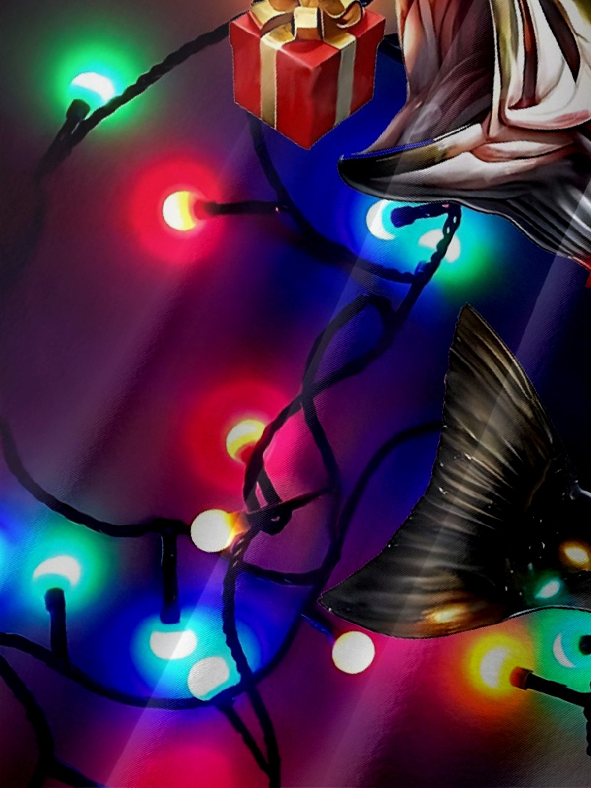 Moisture-Wicking Santa Claus Fishing Fairy Lights Chest Pocket Hawaiian Shirt