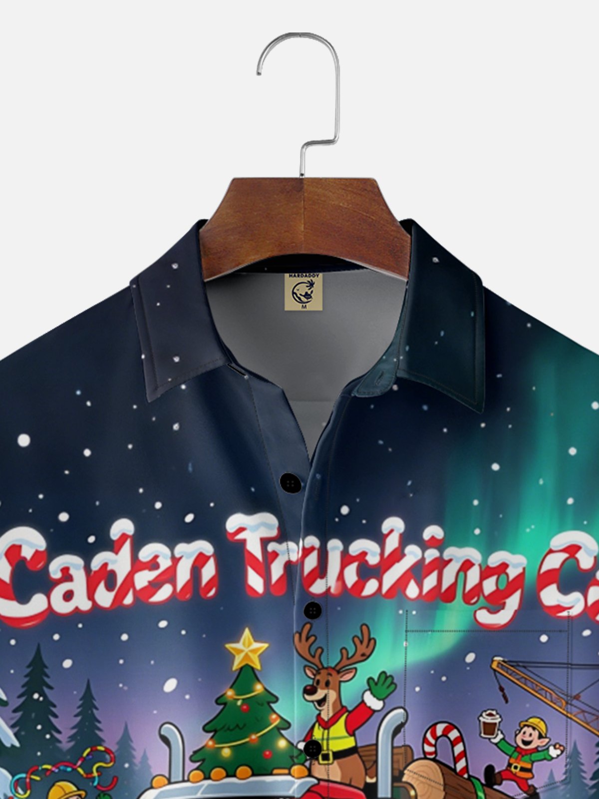 Moisture-Wicking Breathable Santa Claus Reindeer Christmas Tree Transport Chest Pocket Hawaiian Shirt