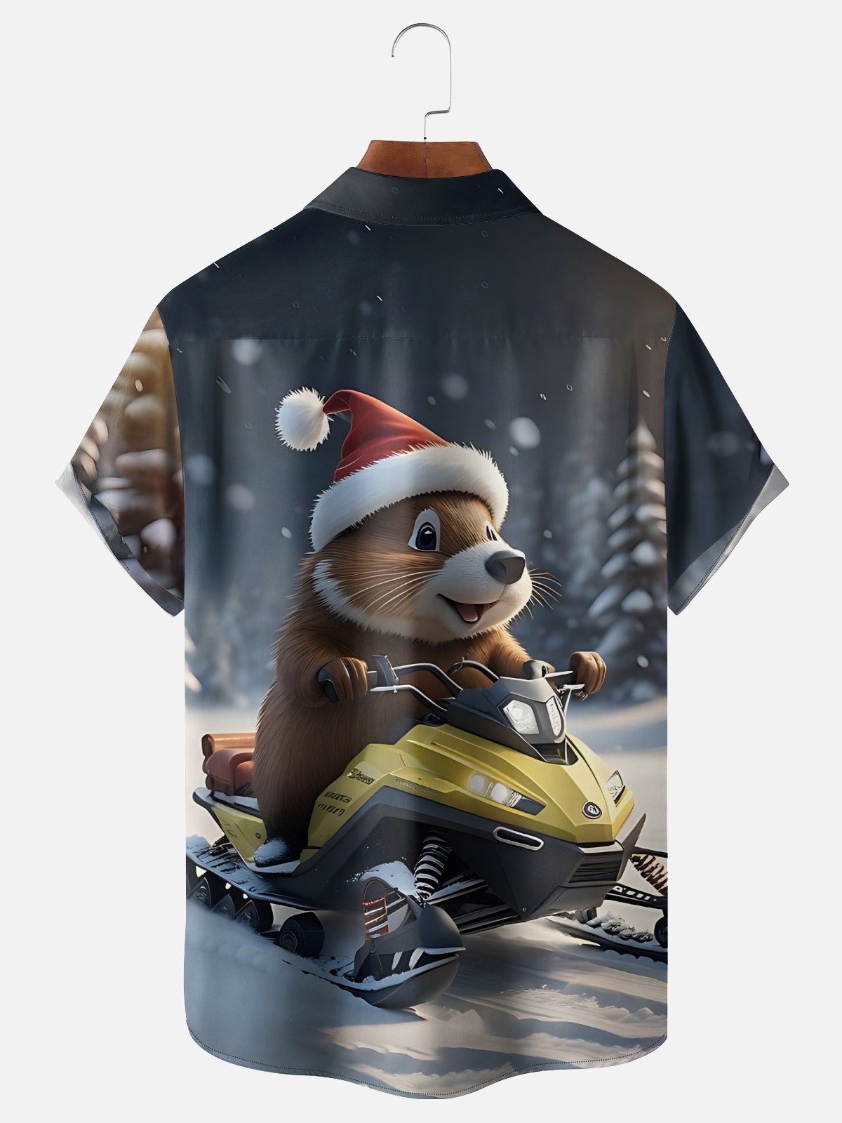 Moisture-Wicking Snowmobile Groundhog Chest Pocket Hawaiian Shirt